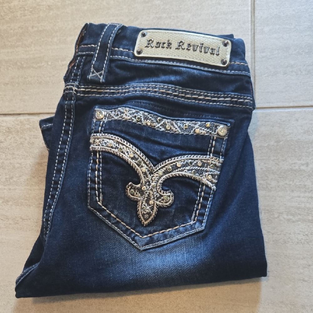 Rock Revival Dark Blue Embellished Jeans